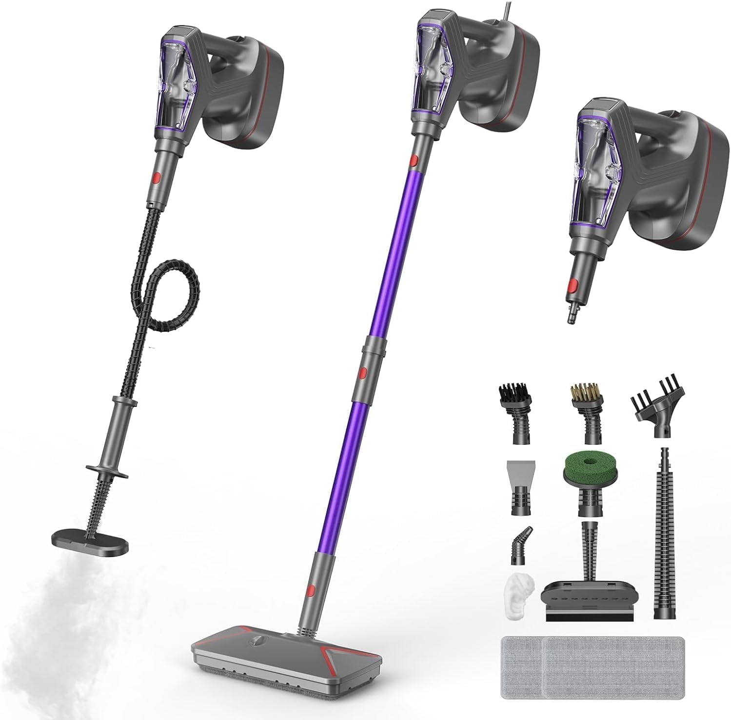 Dampfreiniger & Dampfbesen mit PowerPad, 29 Zubehörteile, ECO-Reinigung ohne Chemikalien, für Alle Böden, Teppiche, Fenster, Badezimmer und Küchen