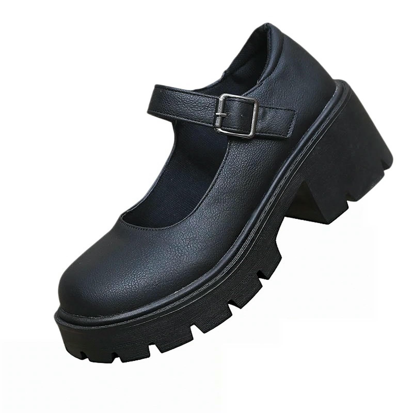 Ballerine Donna,Scarpe Mary Jane Scarpe da Scolaretta con Plateau E Tacco Alto da Donna