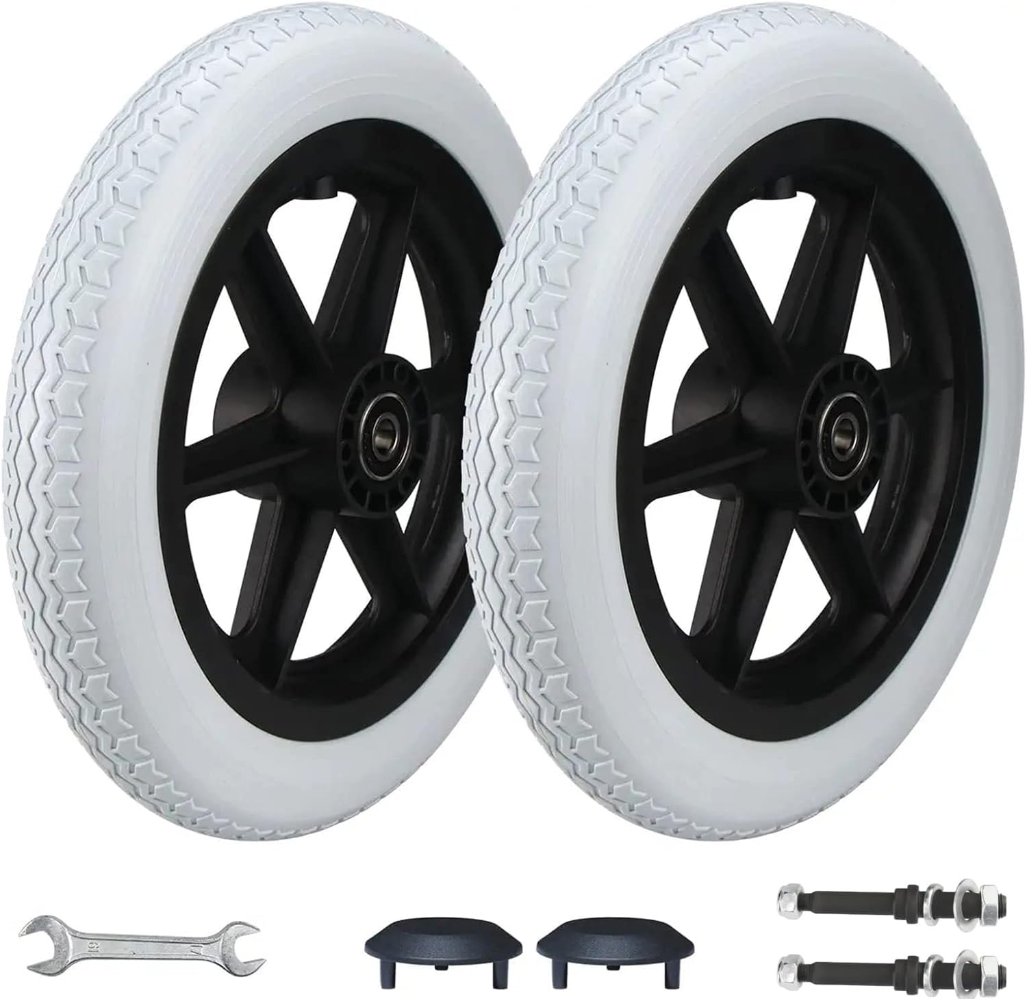 Wheelchair Rear Wheels Assembly 12 inch，12 1/2 x 2 1/4, Replacement Wheels Grey Solid Tire, Back Wheel Accessories for Manual Wheelchairs，Bearing: 12mm (Size : 30cm/12inch(2 counts))