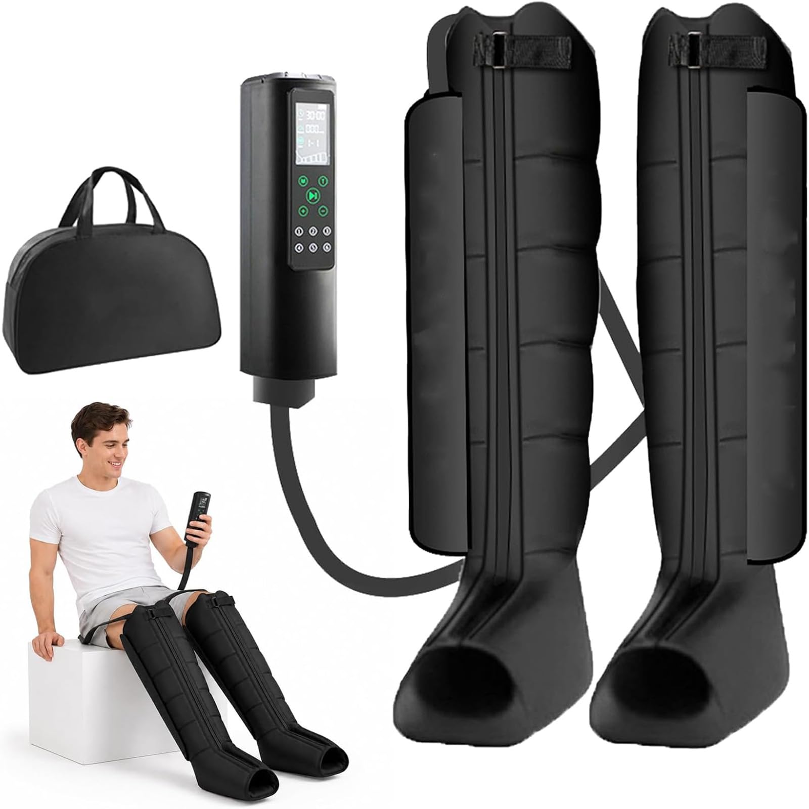 Massaggiatore Gambe a Compressione d'Aria con 6 Zone Massaggio, 12 Modalità
