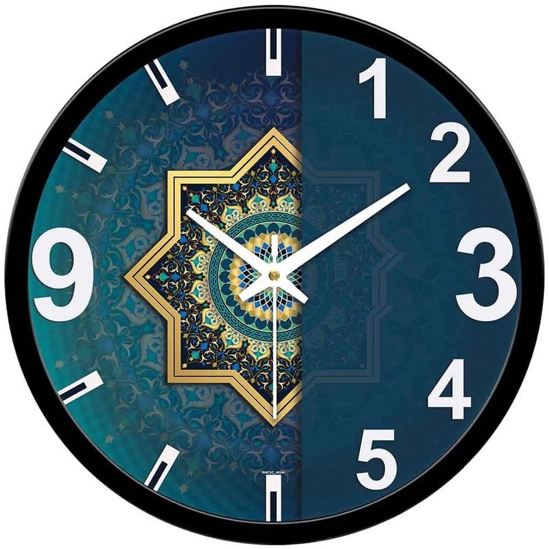 Image of Devansh Crafts Clock Decorative Designer and Stylish Glass Analog Wall Clock Suitalbe for Living Room Hall Bedroom, Office (Islamic Geometric)