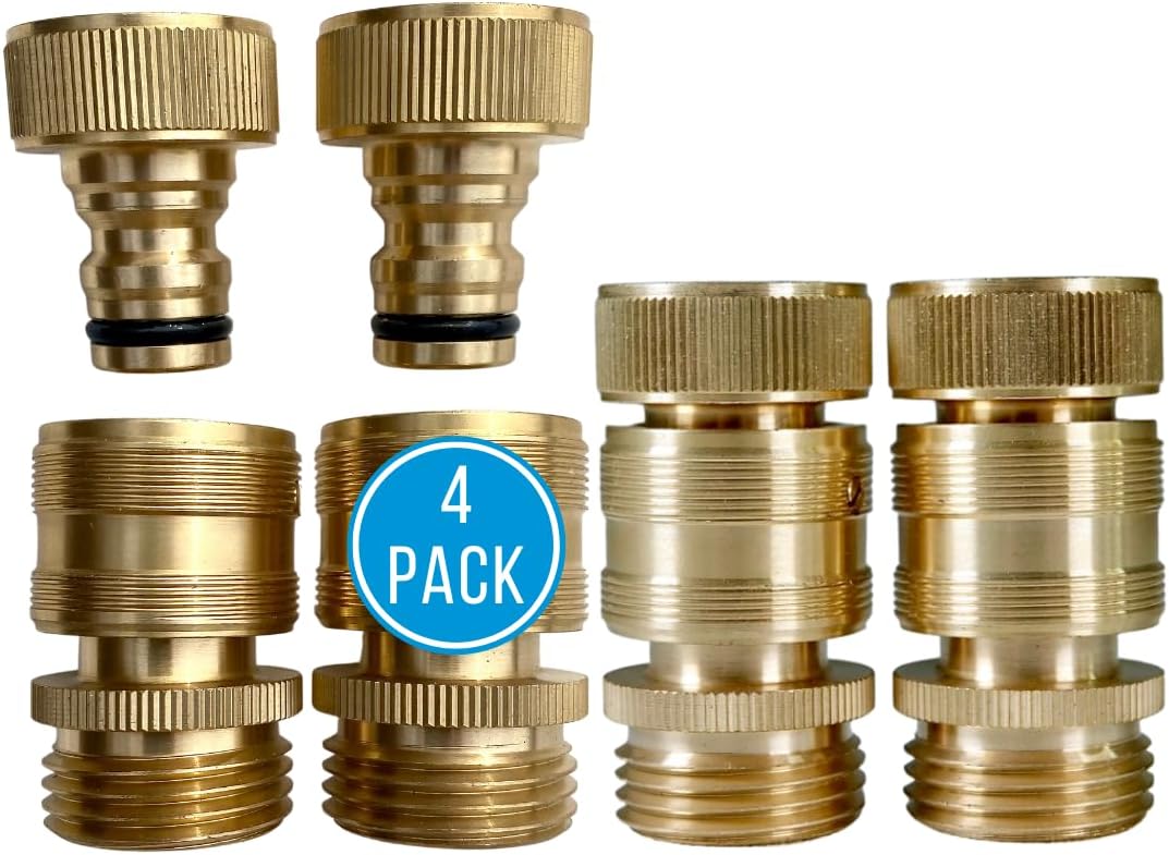 Quick Connector Garden Hose Fittings (2 Pack) - Leak-Free 3/4" Snap-On Water Hose Adapter - Solid Brass Connection Connectors for Quick Release