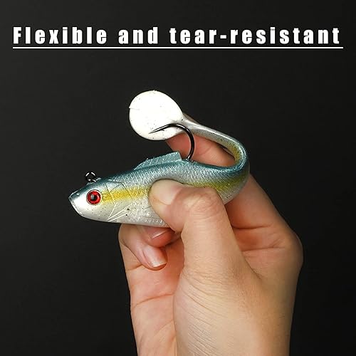 Miniatura 6 de Señuelos de cola de paleta pre-aparejados, 3 unidades, 4 pulgadas, 1 oz, de plástico suave, para agua dulce y salada