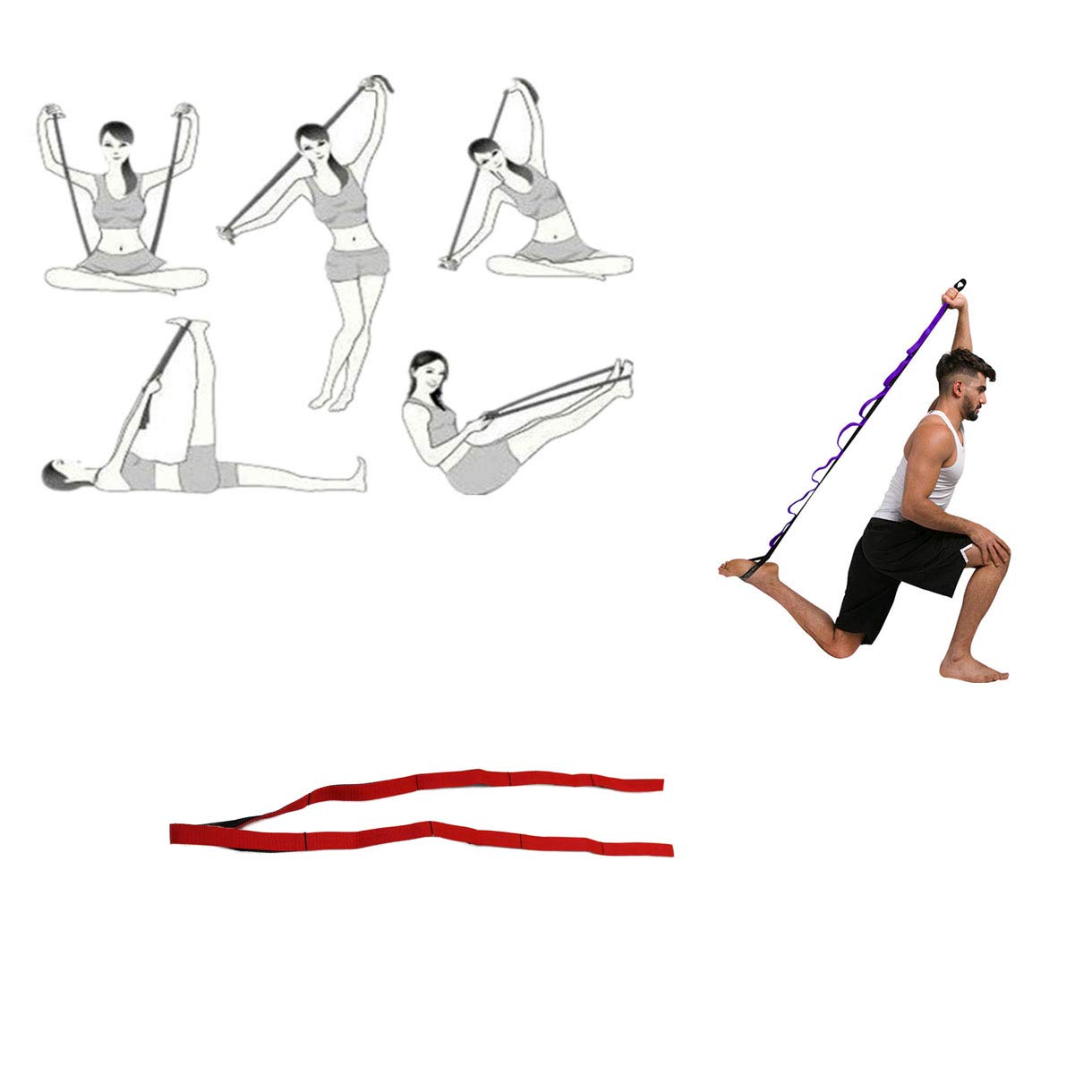 2 Cinghie Elastiche Per Yoga KASURE Con 8 Passanti | Fasce Per Stretching E Pilates | Incluse Fascette Capelli E Borsa
