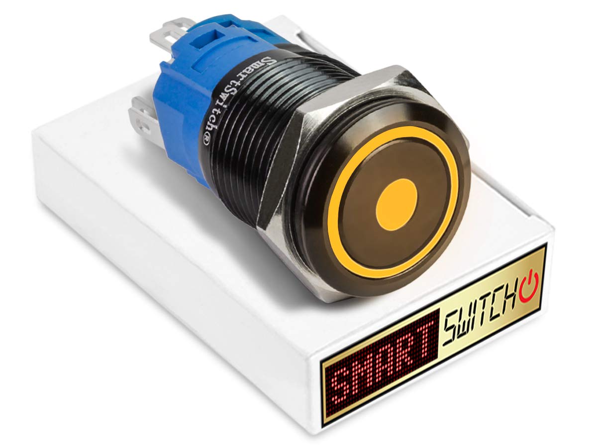 SmartSwitch 22mm Angel Eye DOT Black Metal Momentary DPDT 2NO2NC Push Button Orange LED Metal Switch AE22