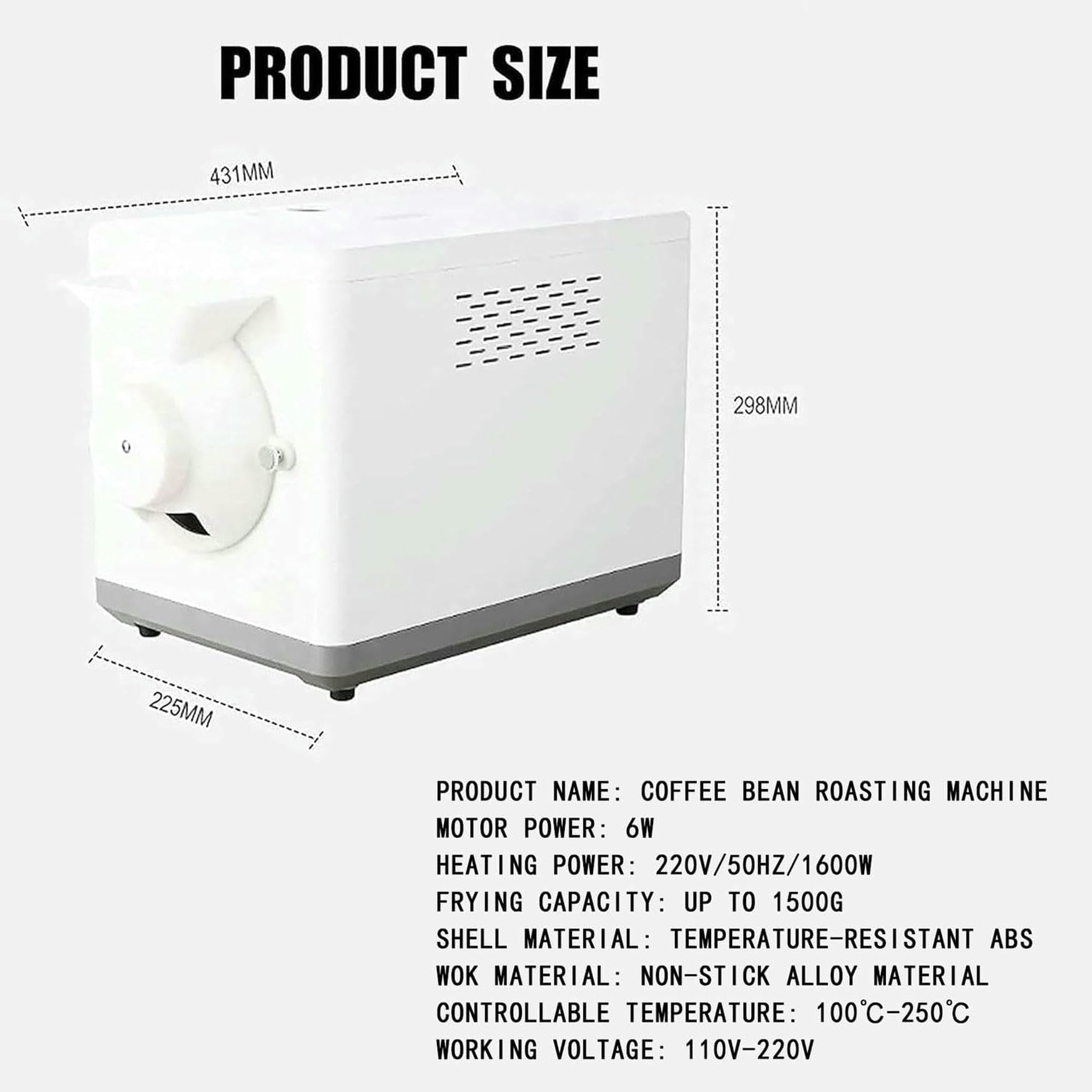 Tostador De Cereales Eléctrico De Escritorio, Panadero De Granos De Café Giratorio Commerciale Intelligente De 1600 W con capacità De 1500 G, Temperatura De 100-250 ℃