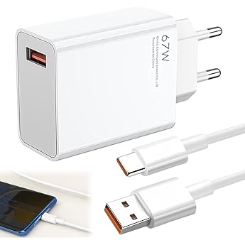 67 W Fast Charger with 1 m USB-C Cable Compatible with Xiaomi 14 13 12 Poco F7 F6 Redmi Turbo 4 3 Note 14 13 12 11 10