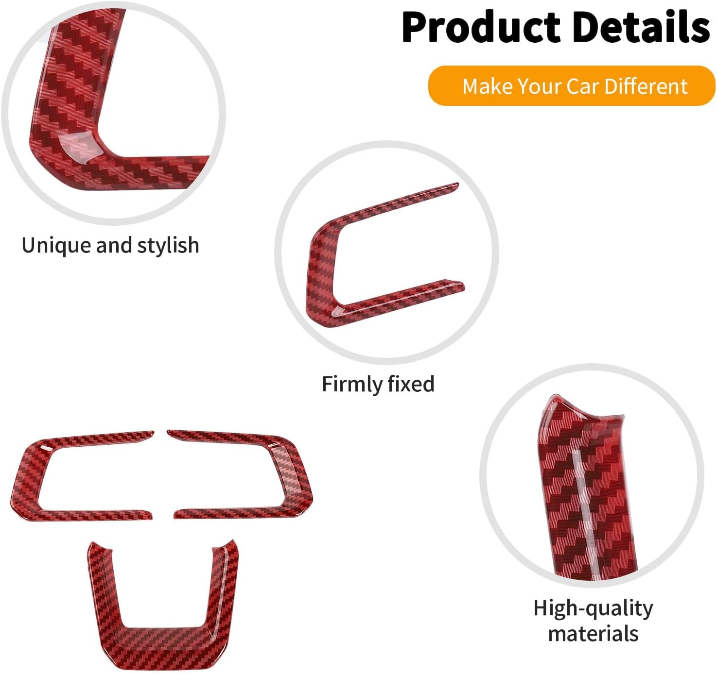 Hoolcar Interior Steering Wheel Cover Center Console Steering Wheel Trim Cover Fit for Ford Mustang 2024-2025, Interior Accessories, Red Carbon Fiber