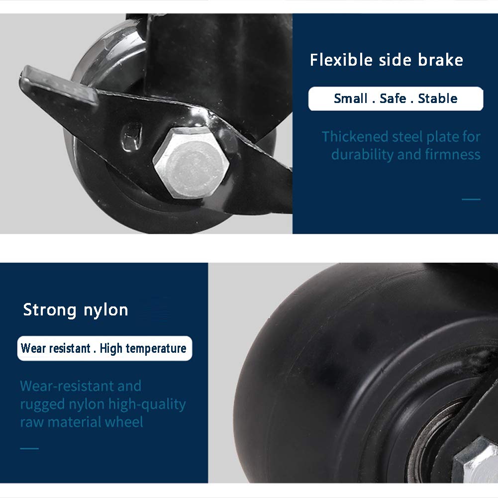 Kółka z nylonu o dużej wytrzymałości 40 mm 1,5 cala 50 2 cale Ciche obrotowe hamulcem 320 kg 400 Nośność 4 sztuki(1.5inch 4brake)