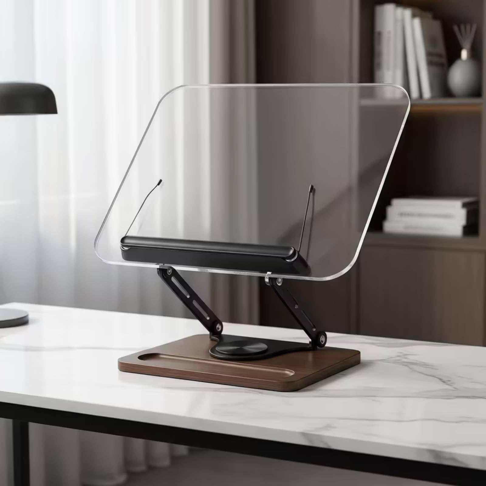 Leseständer mit schwerem Fuß höhenverstellbar drehbarer buchhalter ergonomisch dokumentenhalter für Schüler, Büro, Drehbare Acryl-Holzsockel-Halterung