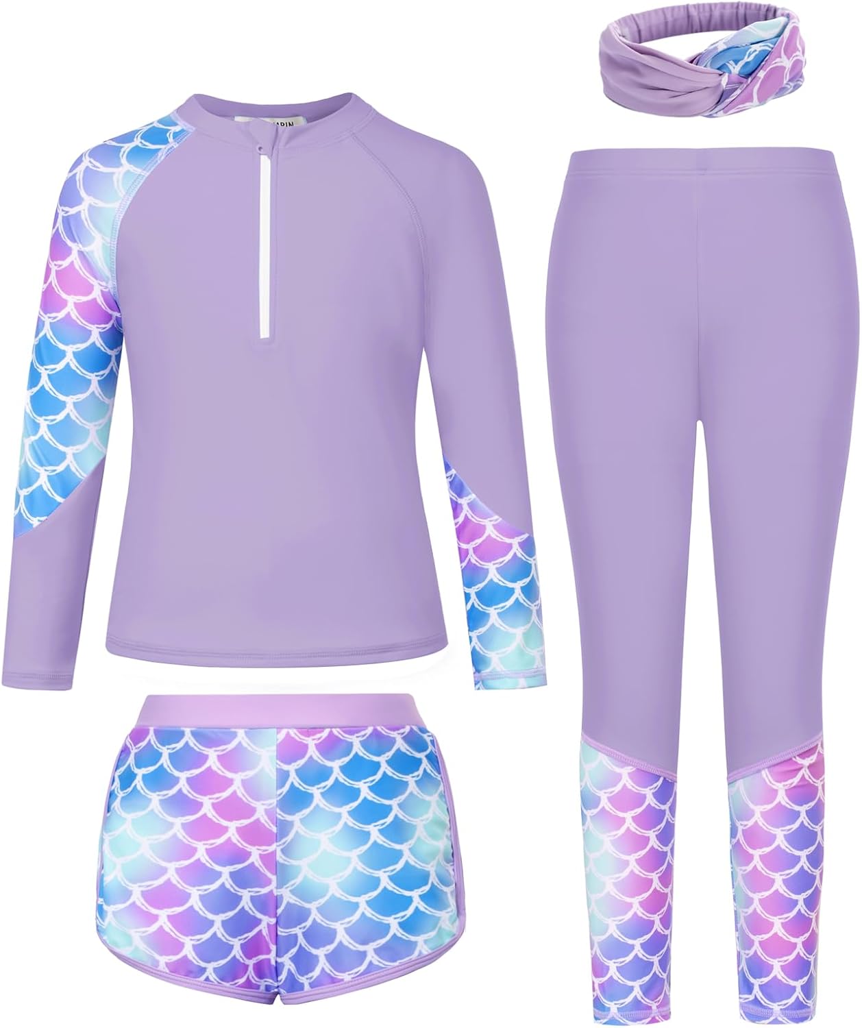 GRACE KARIN Girls Rash Guard Swimsuit Long Sleeve 4 Piece Bathing Suit Size 5-12