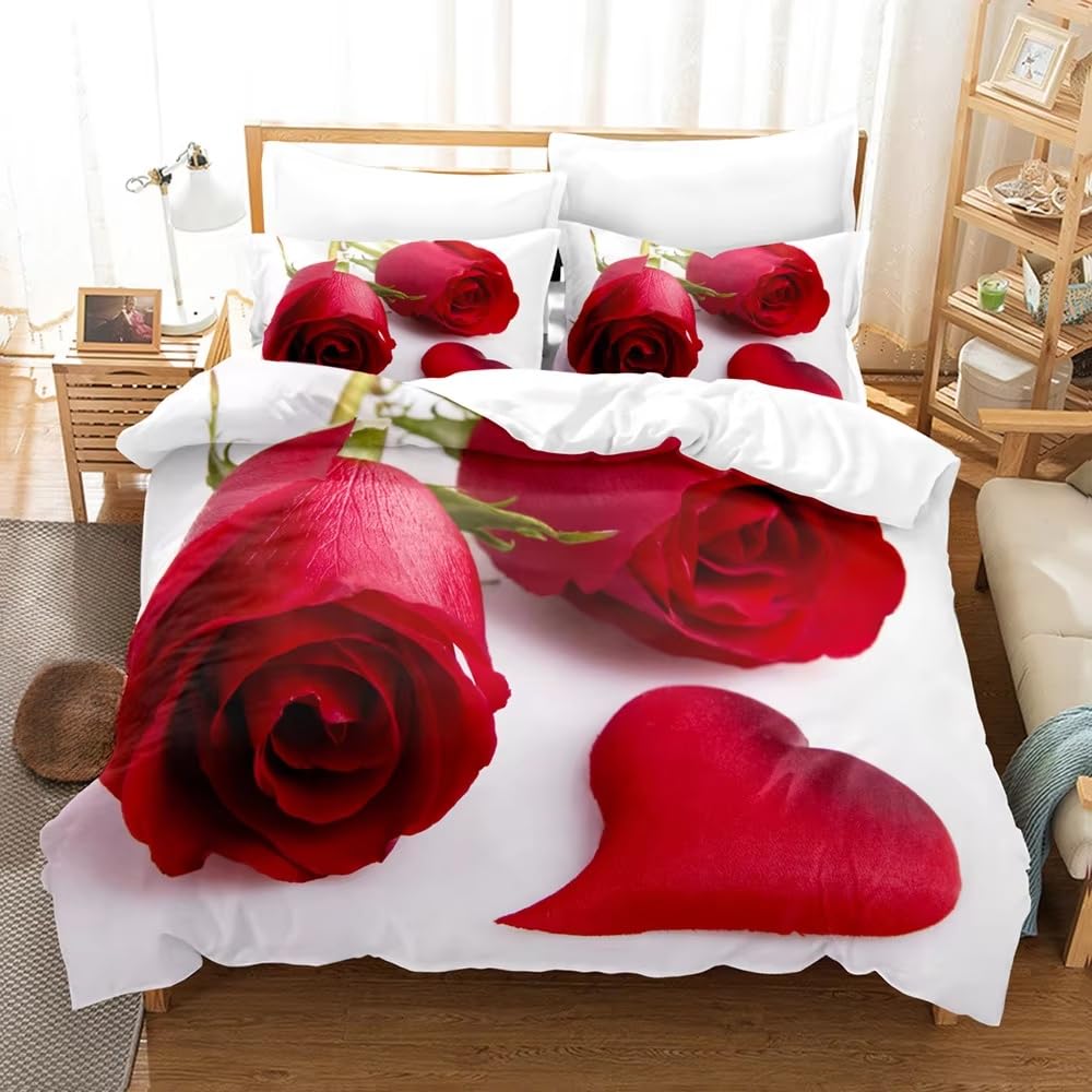 Housse de couette facile d'entretien pour grand lit parure de lit infroissable motif cœur