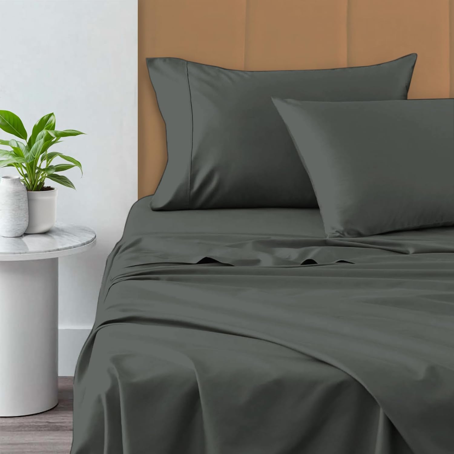 Pizuna Pure 100% Cotton Split King Sheet Set Dark Grey, 800 Thread Count 100% Long Staple Cotton Split King Sheets for Adjustable Bed, 15" Deep Pocket Sheets (Combed Cotton Bed Sheets)