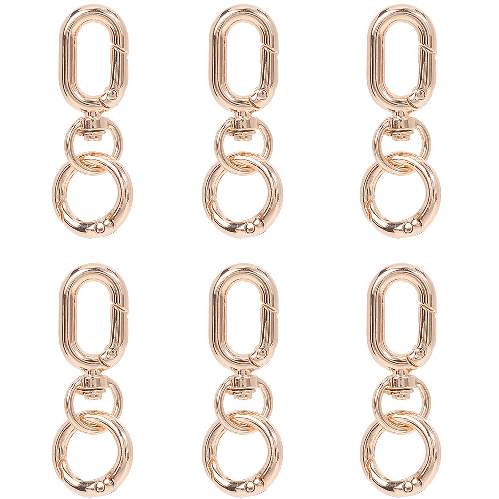 SOFPLATE 1 Box 8 Sets Double Swivel Clip Metal Swivel Snap Hooks Light Gold Trigger Spring Gate Rings Keychain Alloy Oval Opening Keyring Buckle Clasp for DIY Making Keychains Lanyards Purses Crafts