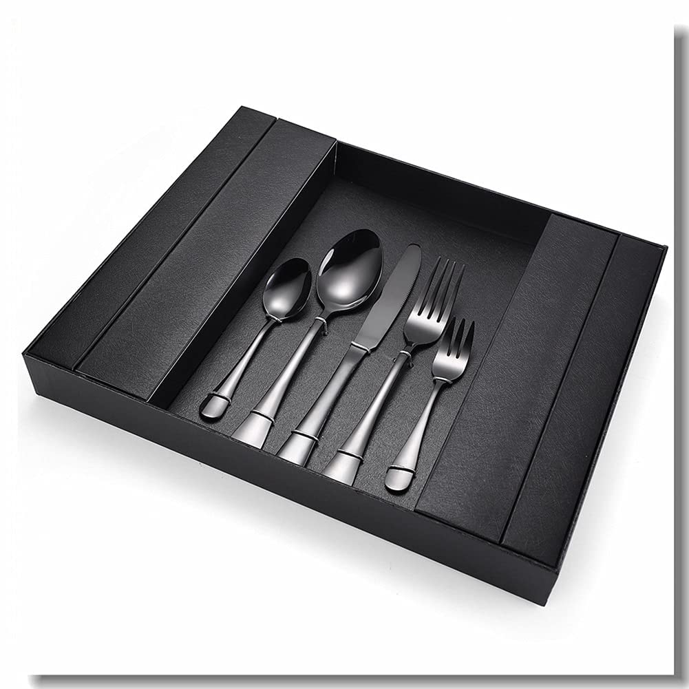 Juego de Cubiertos de Acero Inoxidable de 25 Piezas con Caja. Cubiertos de Acero Inoxidable Pulido para 5 Personas (Negro).