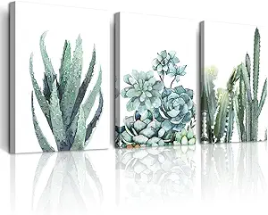 DZRWUBHS Bedroom Decor Wall Art Pictures Inspiration Wall Decor For Living Room Framed Canvas Wall Art For Bathroom Abstract Green Plant Wall Painting Prints Art Modern Kitchen Home Artwork 3 Piece
