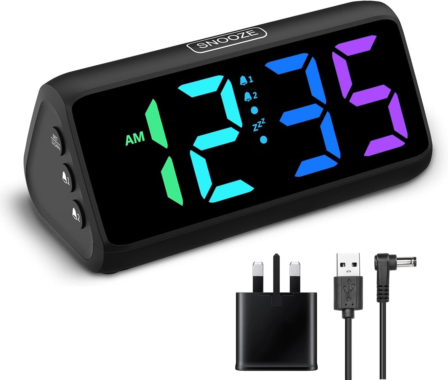 Netzu Loud Alarm Clock for Bedroom, Digital Alarm Clock with RGB Led Display, Dual Alarm, 5 Dimmers, 4 Volumes, Power-Off Memory, Mians Powered Bedside Clocks for Heavy Sleeper Kids Teens Elderly