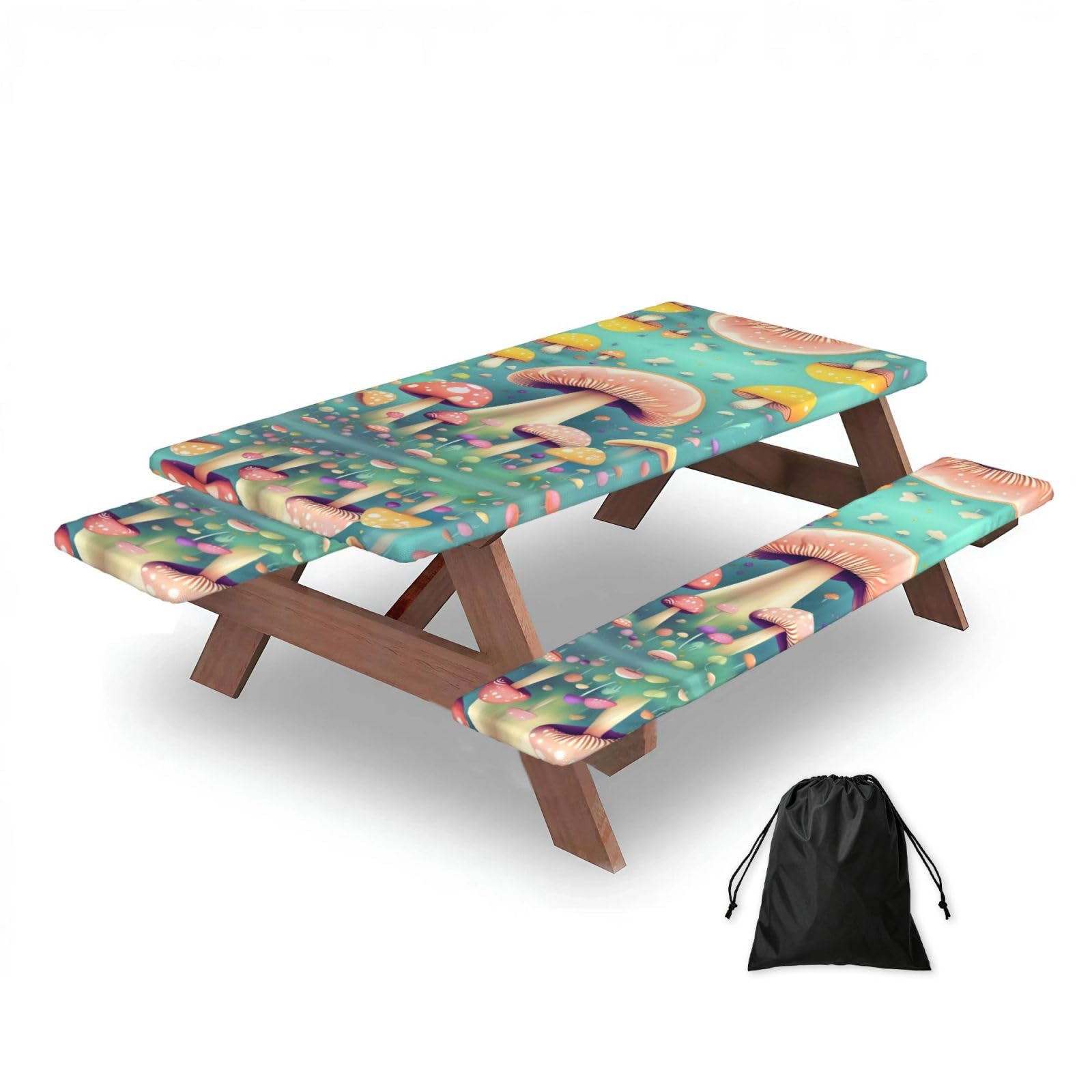 Zqytgfdc Black Pretty Little Mushrooms Rectangular Water-Repellent Picnic Tablecloths, Outdoor Camping, Picnic, Bbq