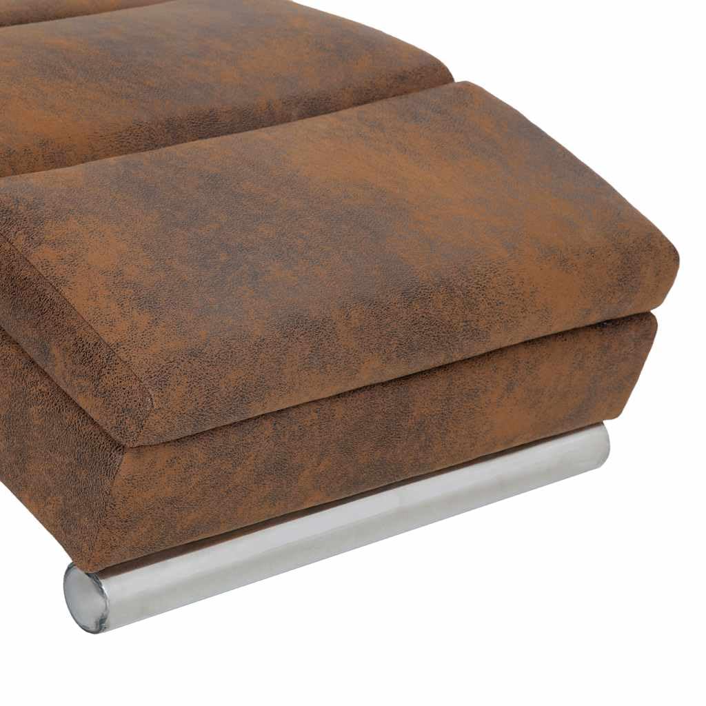 Szezlong brązowy o wyglądzie zamszu, z drewnianą ramą i nogami ze stali nierdzewnej, 155 x 51 x 71 cm, ergonomicznie wyściełany, do salonu, sypialni, biura, lounge, komfortowy relaks i