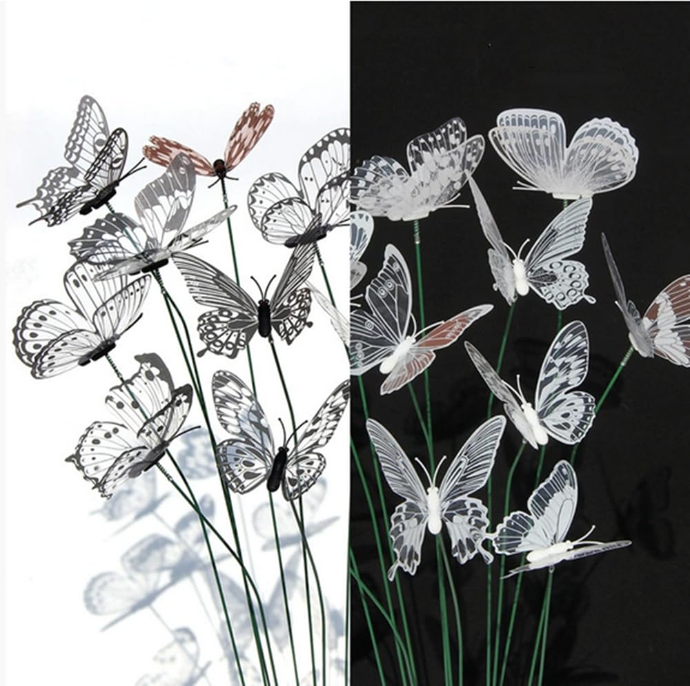 Pack of 50 PVC 3D Garden Butterflies 10 Inch Outdoor Cake Bouquet Bouquet Wall Lawn Driveway Flower Pot Flower Bed Courtyard Decoration (Mix Black and