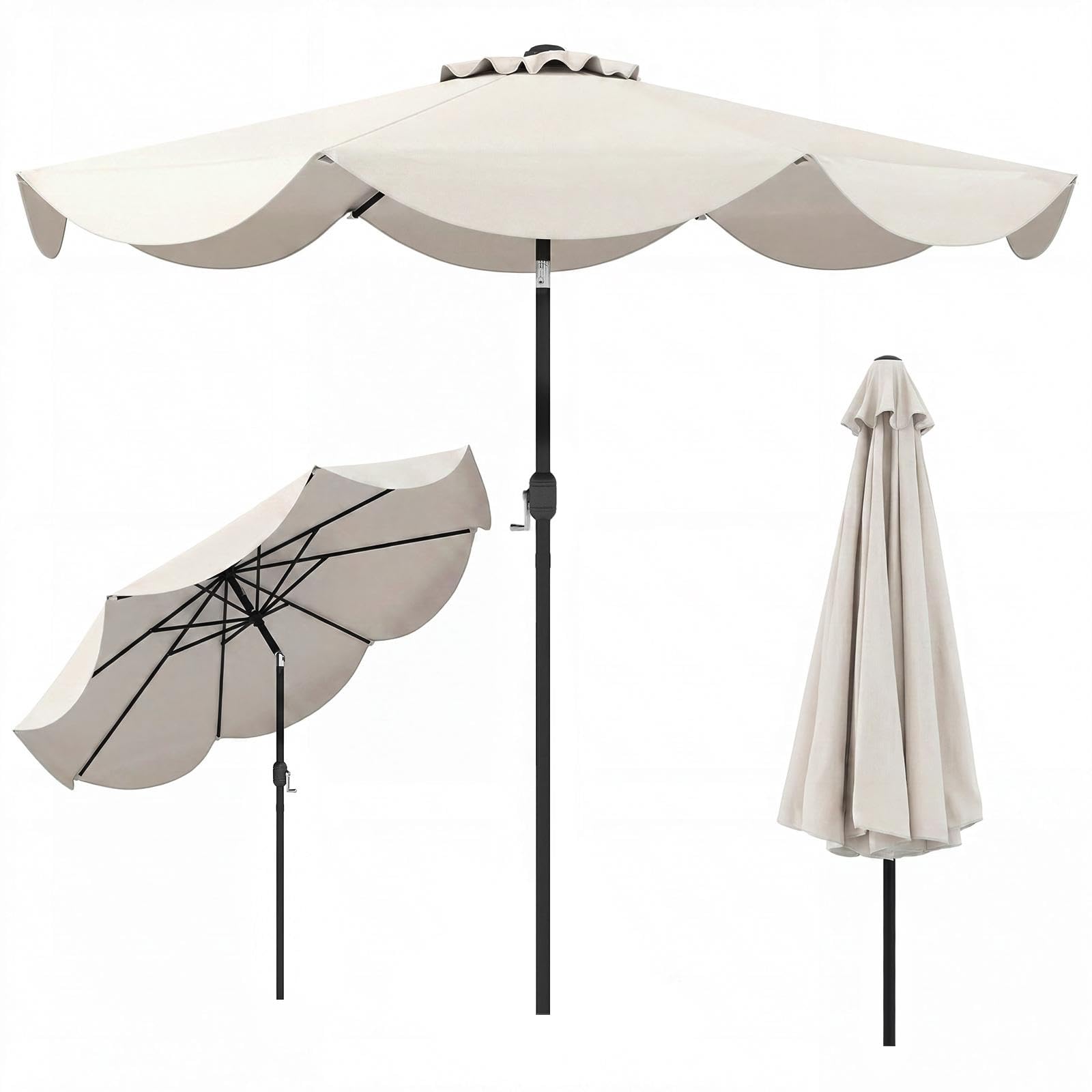 RELAX4LIFE 2,7M Parasol Inclinable à Volants pour Terrasse Balcon Piscine, Parasol de Jardin Extérieur à 8 Baleines, Protection UV, Polyester Résistant, Manivelle, Loquet de Sécurité, Attache
