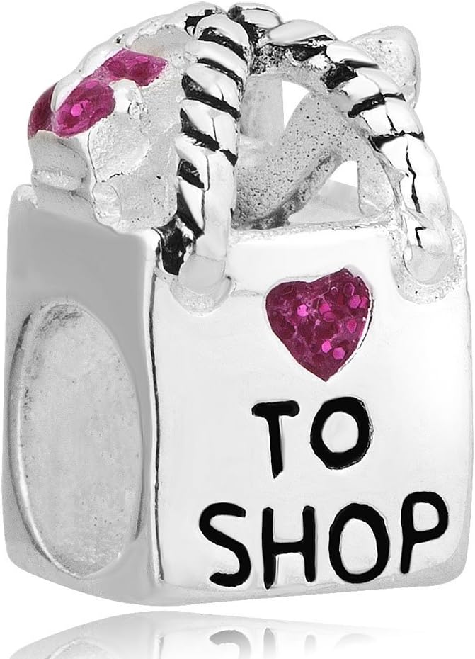 LovelyCharms925 Sterling Silver Shopping Bag Purple Heart Crystal Beads Fit Pandora Charm Bracelets by LovelyCharms
