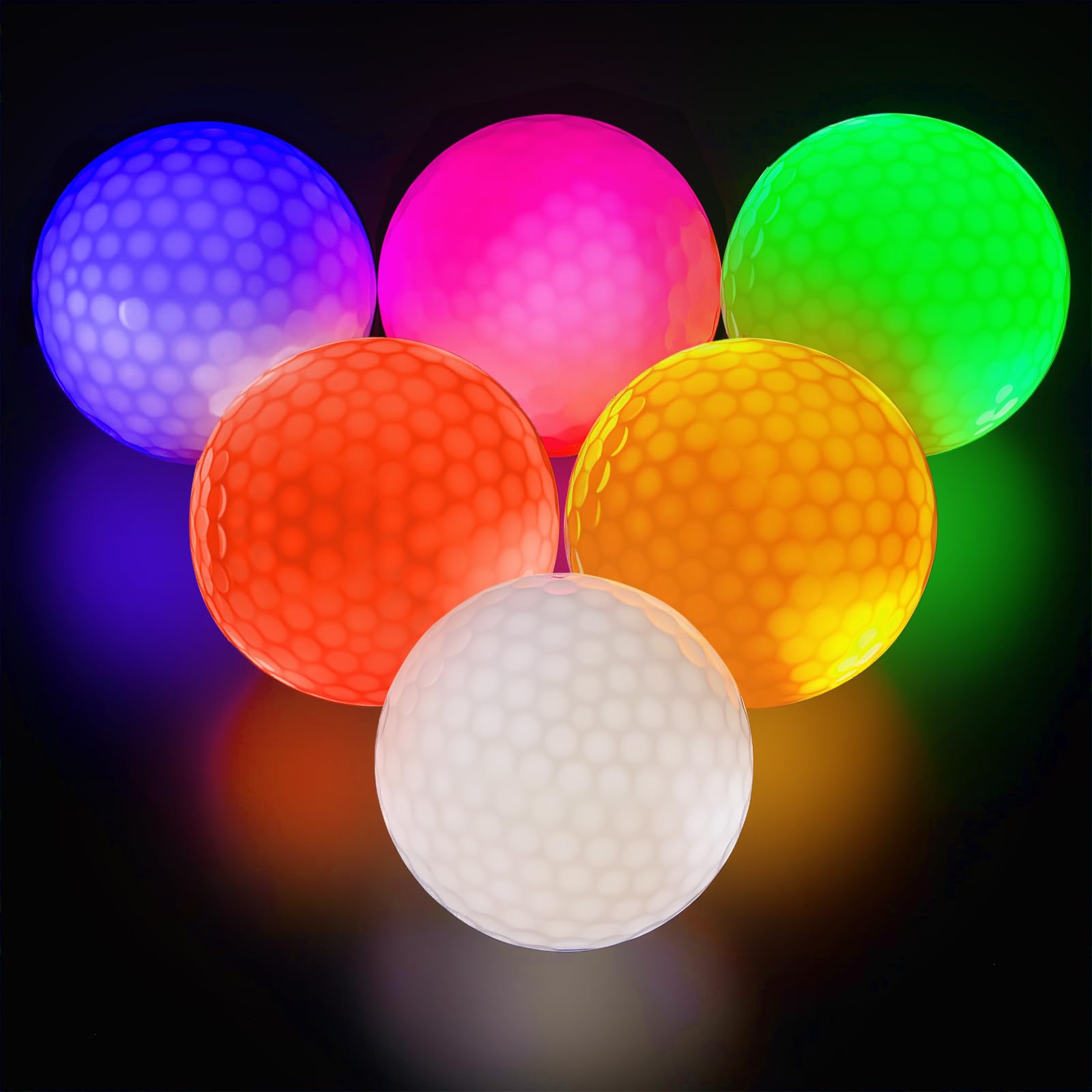 flintronic Funny Golf Balls, 6 Pack Led Golf Balls Glow Golfs Ball, Flashing Glowing Golfs Ball for Night Sports, Night Glow Flash Light Up, Long Lasting Bright Luminous, 6 Colors