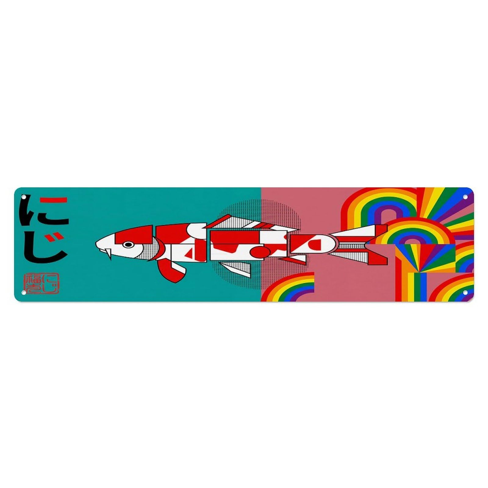 Olhnbad 4X16inch(10X40cm) Koi Fish Japanese Majestic Artwork Metal Tin Sign