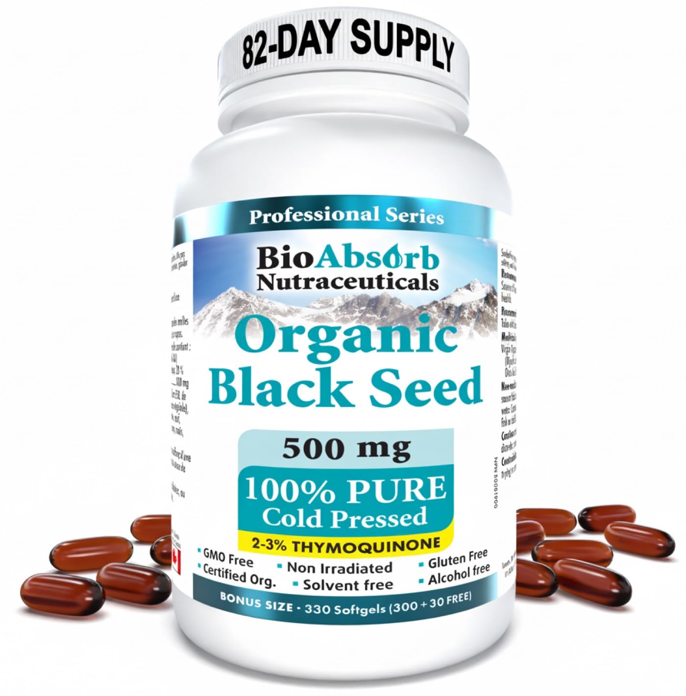 Bio Absorb Black Seed Oil Capsules, 82-Day Supply, Cold Pressed Pure Black Cumin Seed Oil (Nigella Sativa) (330 softgels, 500mg)