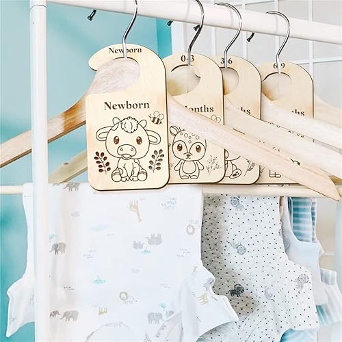 Miniatura 6 de CRASPIRE Juego de 10 separadores de armario de bebé de madera de doble cara para ropa de bebé, organizador de tamaño de colgador con temática de