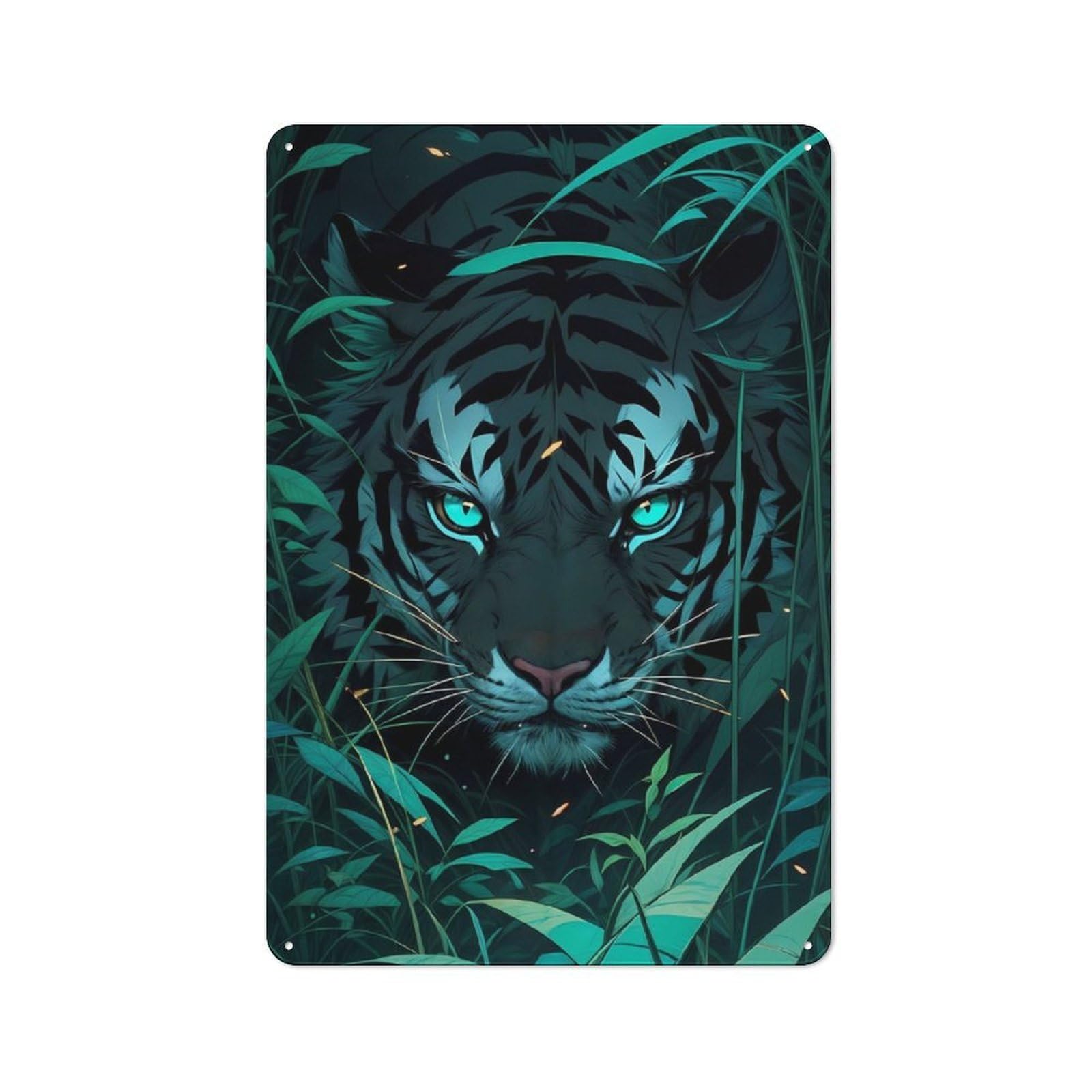 Junmoney Tiger In Night Metal Wall Sign 30X20cm Featuring For Café Or Restaurant, For Vintage Wall Decor Fans, For Metal Sign Collectors