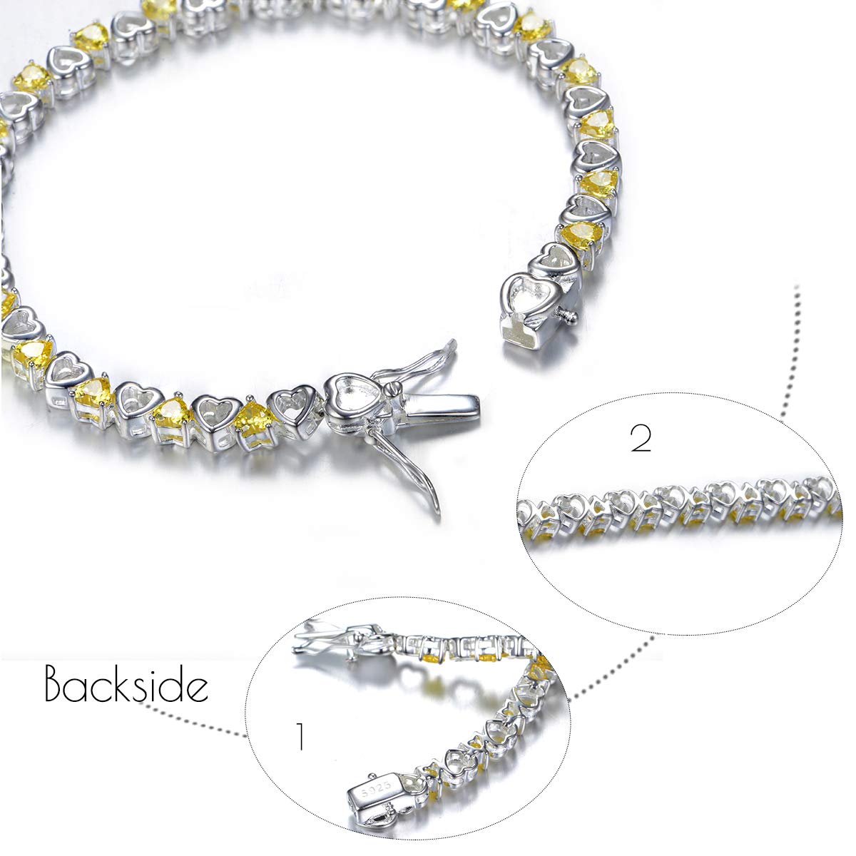 Bracciale da donna in argento S925, con zirconi gialli, bracciale con cristalli, per donne e ragazze