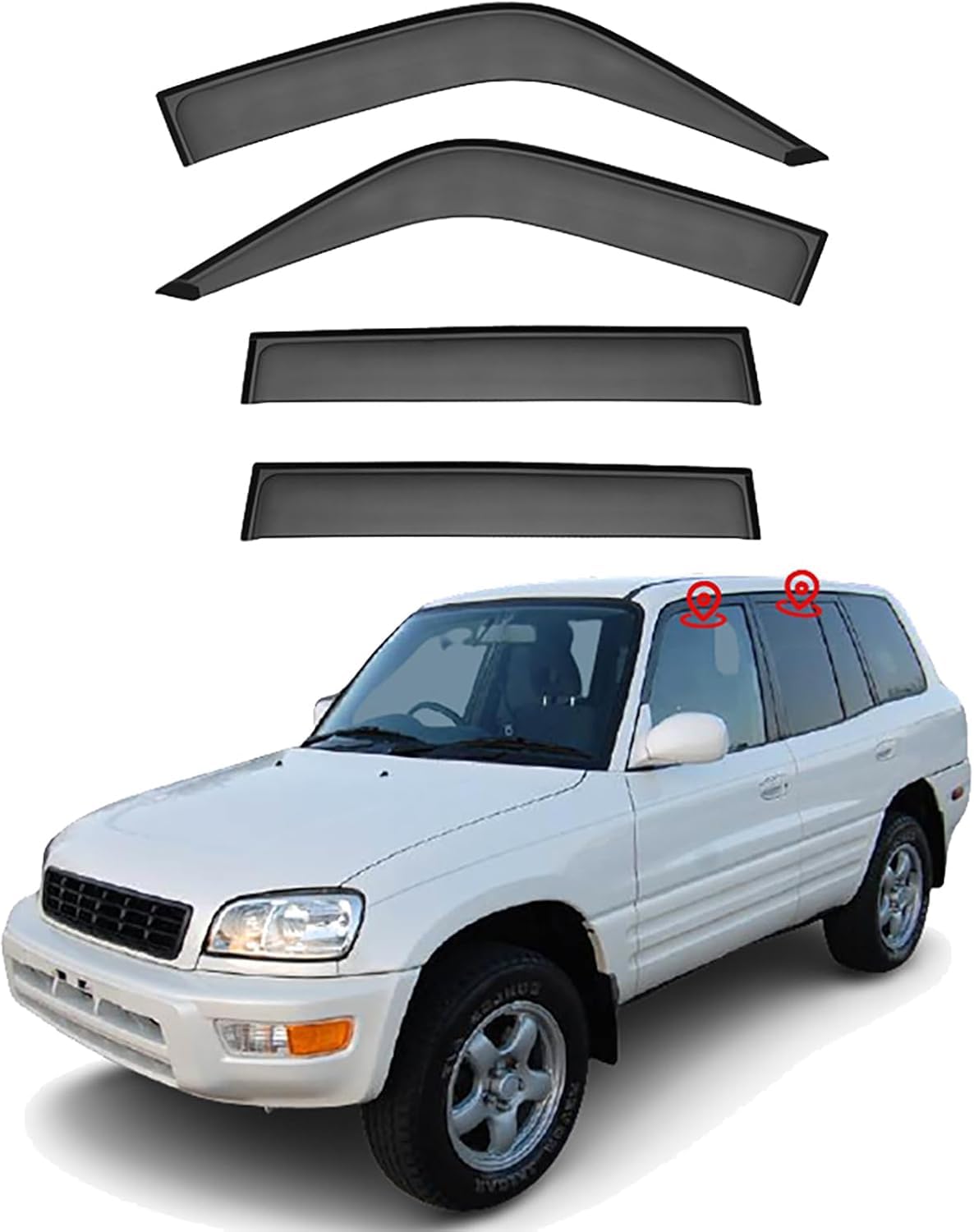 FengXH Window Deflectors for Toyota RAV4 MK1-XA10 1994-1999+ - 4pc Smoke Tint, Waterproof, Noise Reducing.