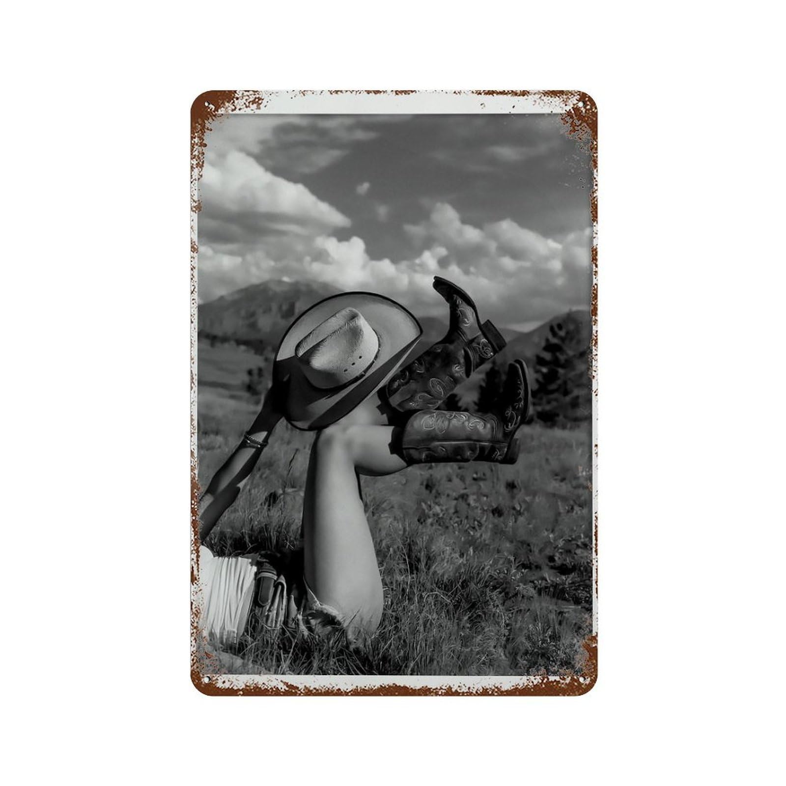 xiaoxiaoshen Cowgirl Boots Vintage Western Fashion Photography Wall Decor Art Metal Tin Poster Modern Home Decor Art Home Bar Shop Decorations Vintage Sign 30x20cm