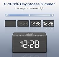 Vista 7 de ANJANK Altavoz Bluetooth de madera, reloj despertador con radio FM, estación de carga inalámbrica rápida con certificación Qi para iPhone/Samsung