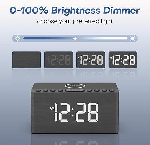 Miniatura 7 de ANJANK Altavoz Bluetooth de madera, reloj despertador con radio FM, estación de carga inalámbrica rápida con certificación Qi para iPhoneSamsung,