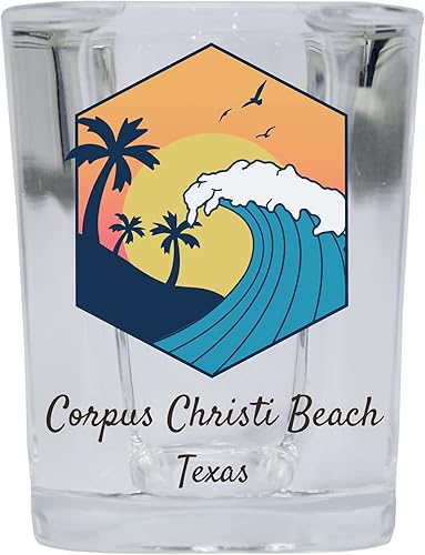 R and R Imports Corpus Christi Beach Texas Souvenir - Vaso de chupito (2 onzas), diseño de ondas de vidrio