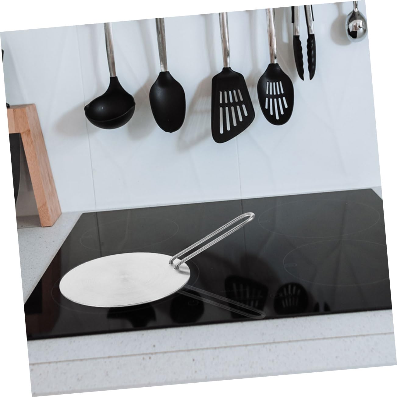 1 juego Placa de Inducción Inoxidable de Calor Profesional con Mango Extraíble Adaptador para Cocción de Inducción Accesorio de Cocina Práctico y Conveniente