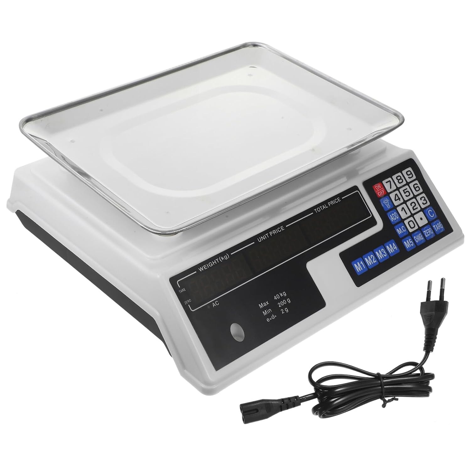 Electronic Pricing Scale 40kg Digital Fruit Meat Price Computing Scale with LED White Shell and Red Backlight High Precision for Retail Stores and Kitchen Use Ac110 Power Plug