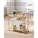 VASAGLE Bar Cart Gold, Home Bar Serving Cart, Wine Cart with 2 Mirrored Shelves, Wine Holders, Glass Holders, for Kitchen, Dining Room, Gold ULRC090A03 - Image 4