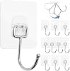 10 Pcs Adhesive Hooks Heavy Duty 44lb/20kg(Max), Large Size Sticky Hooks Clear Strong Adhesive Hooks Nail Free Strong Wall Hooks Adhesive for Bathroom Home Kitchen and Office