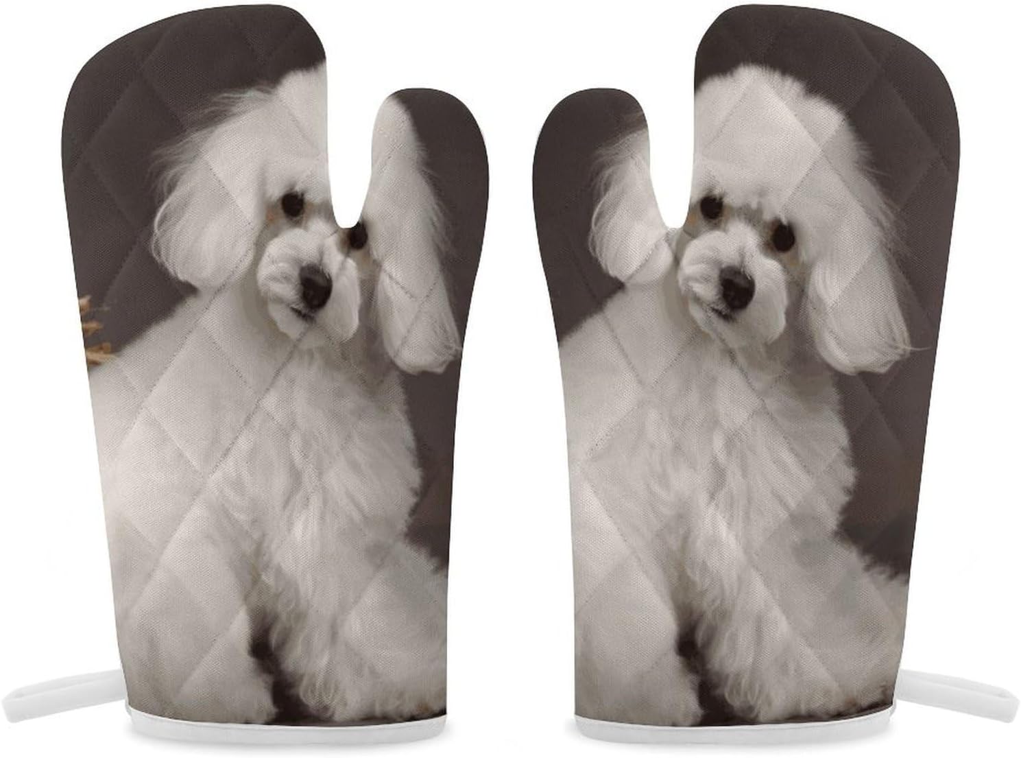 2 Pcs Oven Mitts Heat Resistant Kitchen Gloves Soft Safety French Poodle Oven Glove for Microwave, Barbecue