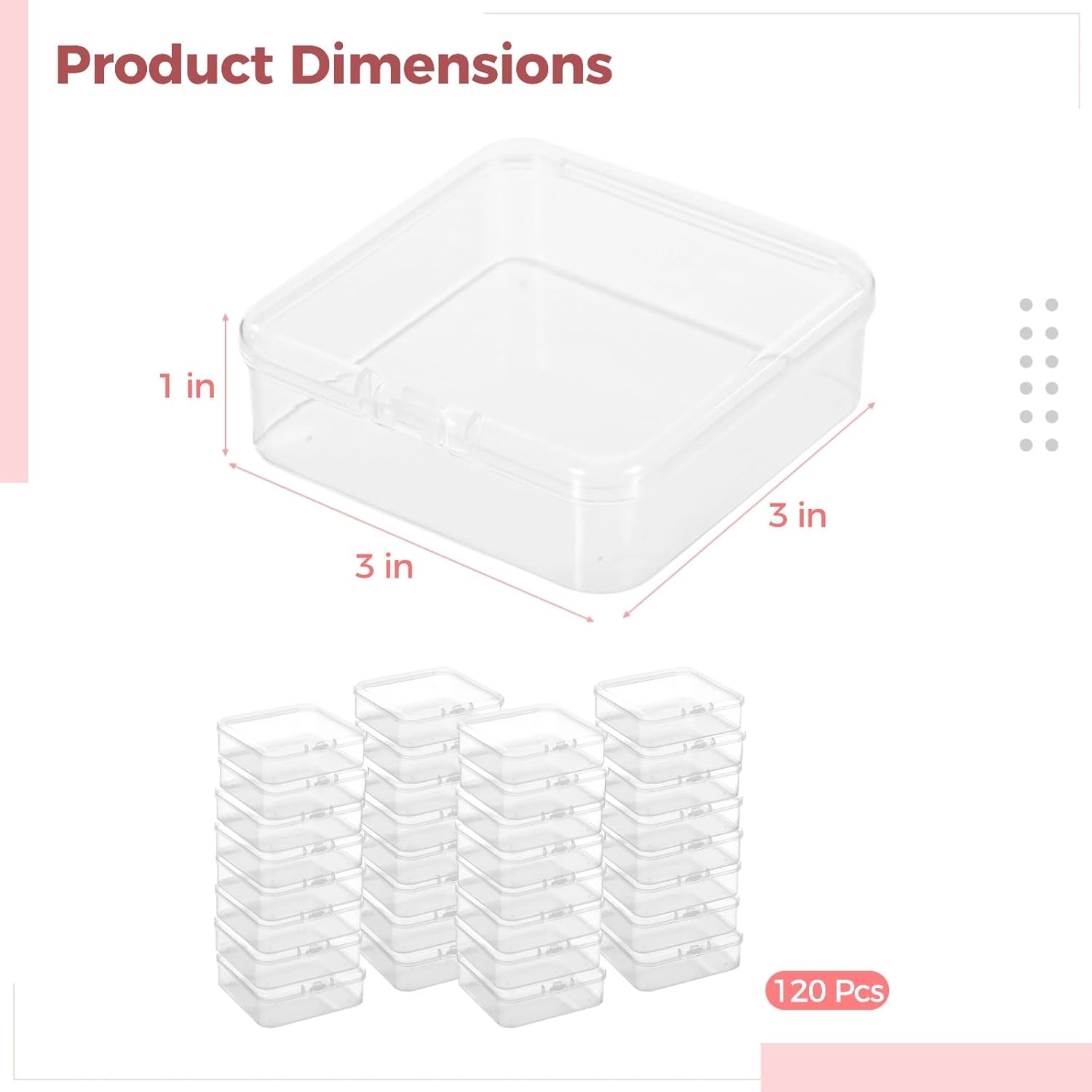 Joyibay 120 PCS Clear Plastic Bead Storage Containers, 3×3×1 in Small Square Organizer Boxes with Hinged Lids, Mini Storage Cases for Jewelry, Crafts, Parts, Small Household Items