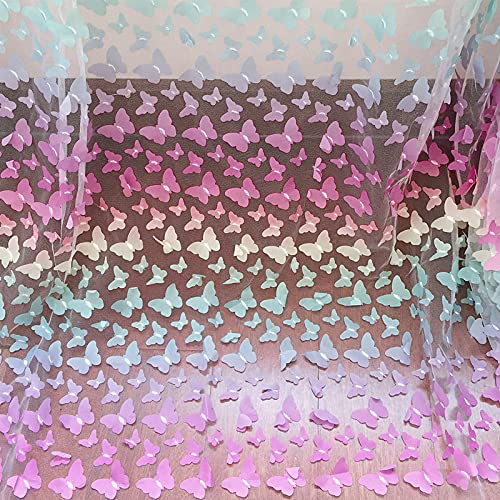 3D Rainbow Colorful Butterfly Lace Fabric Mesh Gradient Lace Trim Lace Applique For Diy Wedding Dress Craft Skirtcurtains Table Clothes Background (2 Yard, Rainbow) #TOP5
