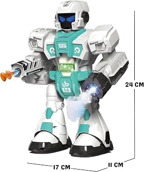 Oyuncak Buhar Atan Uzaktan Kumandalı Savaşçı Robot Sesli Işıklı Müzikli Dans Eden 2 Adet Yapışkanlı Mermi Atan Akıllı Robot (mavi)