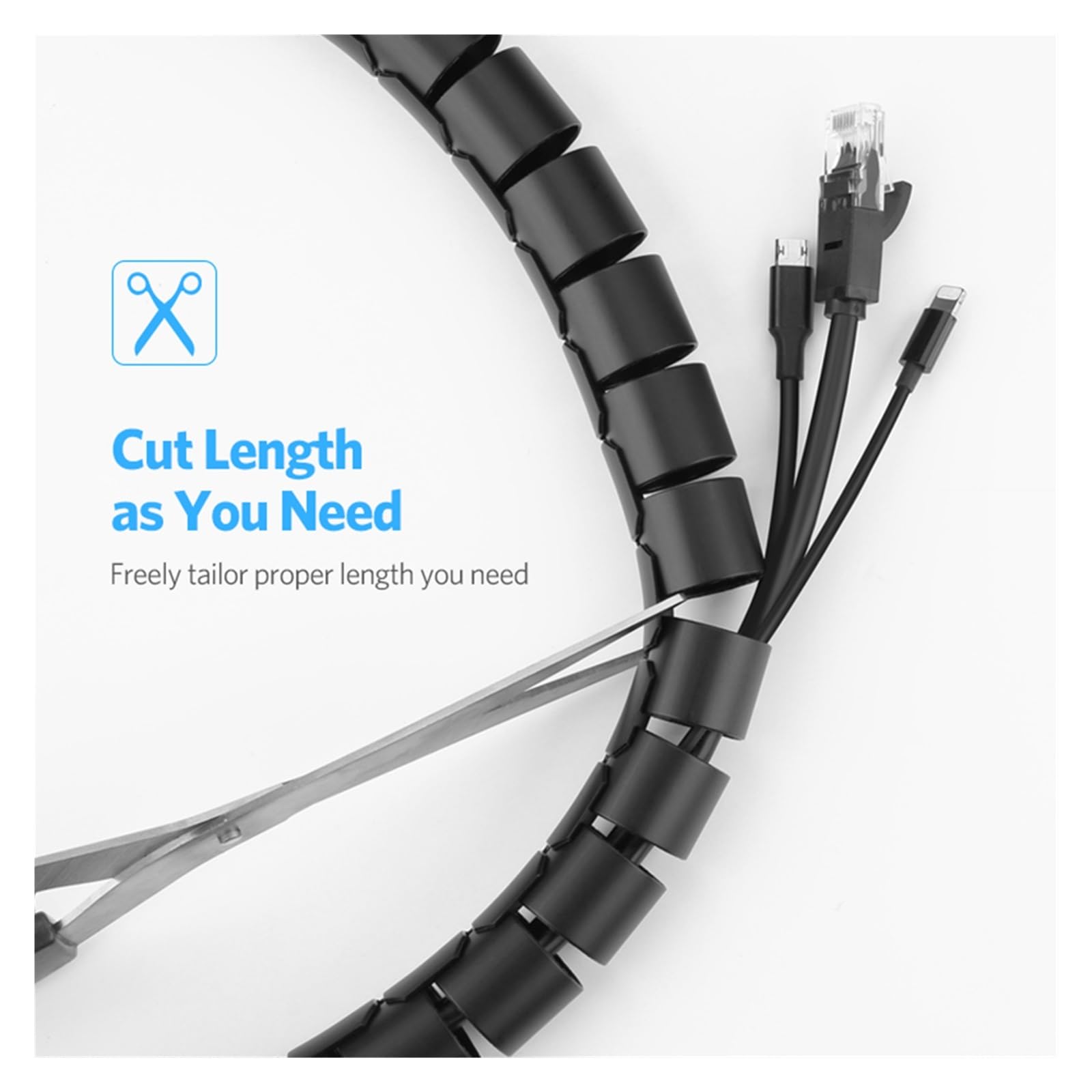 Spiralna osłona na kable. Spiral Cable Protector And Organizer Tube, White And Black, Multiple Sizes(Wit,40 MM 10 METERS)