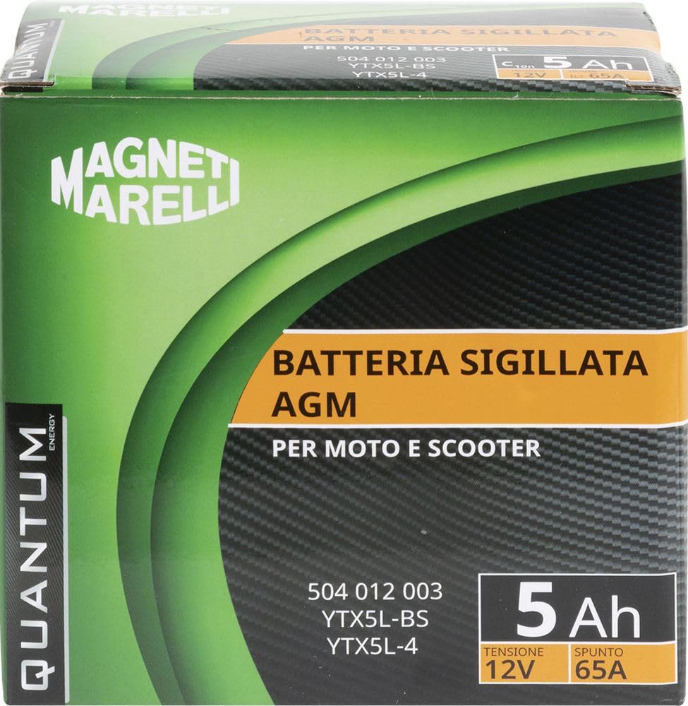 Magneti Marelli Batteria Quantum 5Ah AGM 65A Sigillata | Batteria Moto 12V Precaricata | Tecnologia AGM Senza Manutenzione Per Avviamento Affidabile E Prestazioni Costanti