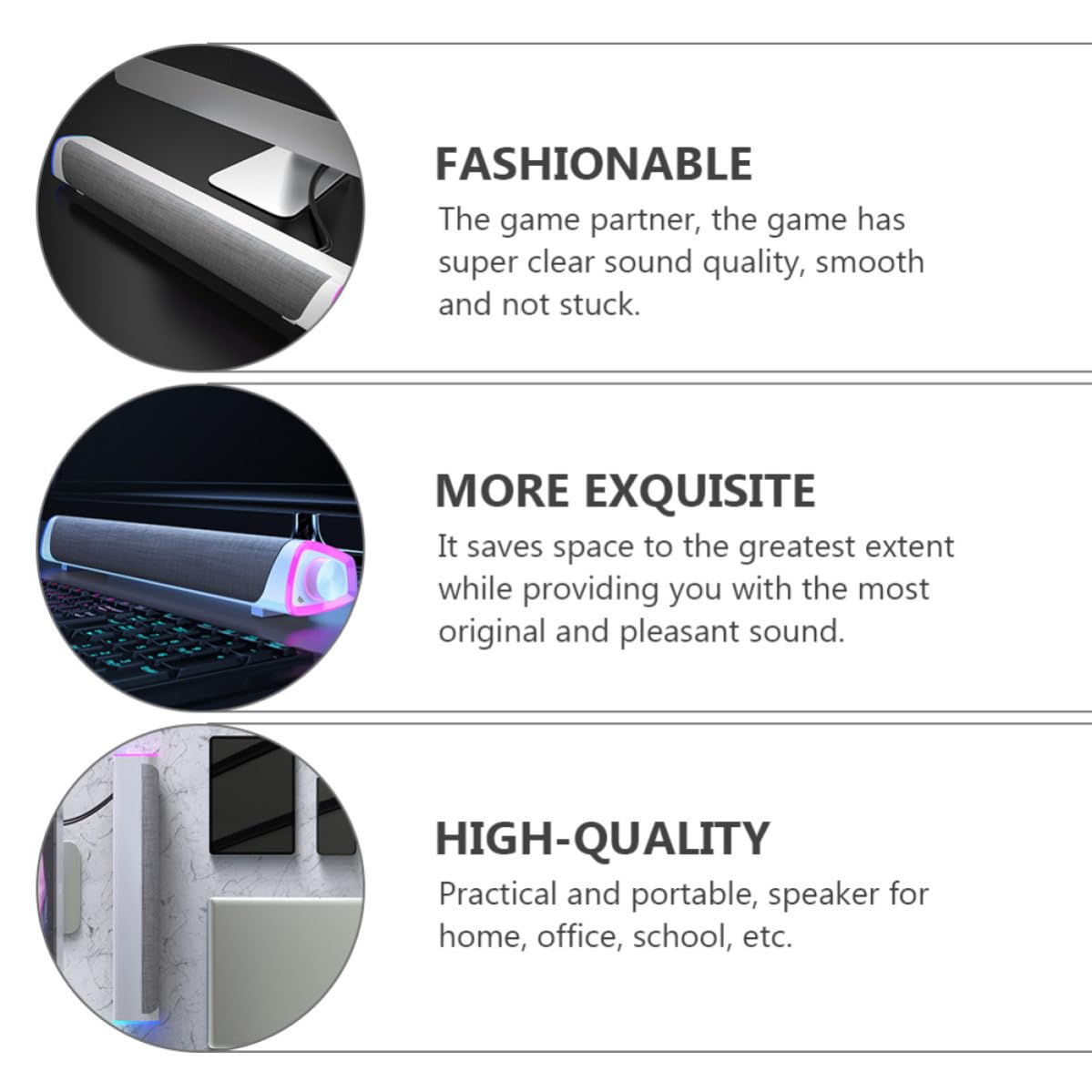 IMIKEYA Soundbar e Design Salvaspazio Doppio Altoparlante Cablata per Computer Tessuto Resistente, Suono Stereo Chiaro per Ufficio e Scuola