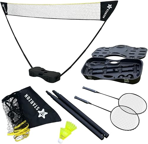 Starzon Juego completo de red de bádminton de tenis, red portátil (9.8 pies x 6.2 pies), 2 raquetas, 2 volantes de nailon, estuche de red todo