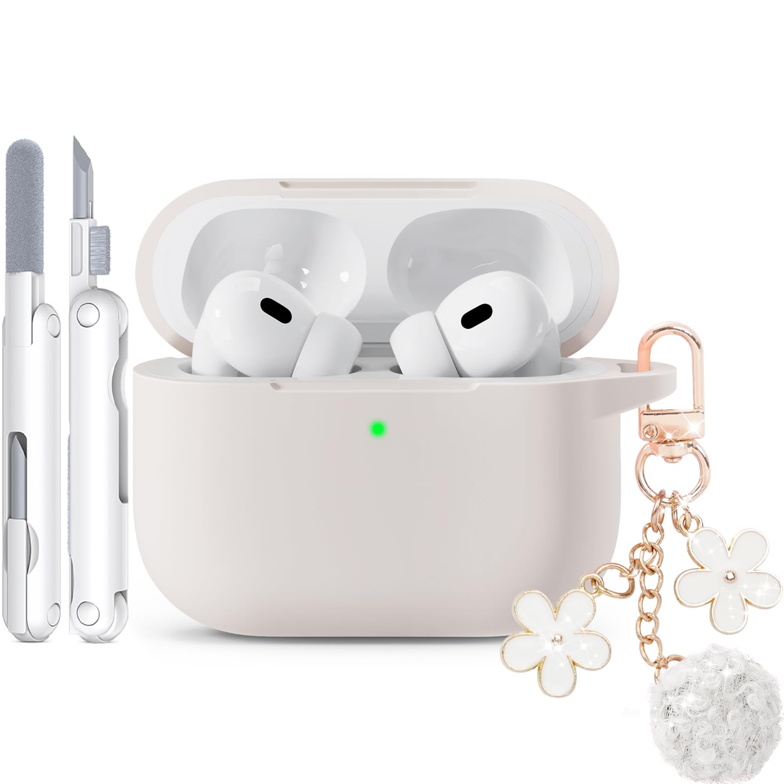 for AirPods Pro 2 Case with Cute Keychain & Cleaning Pen, Soft Silicone Airpod Pro Cover for AirPods Pro 2nd/1st Gen for Women Girly,Anti-Scratch (